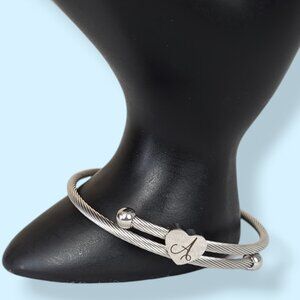 (2/$20) Twisted Cable "A" Heart Bracelet